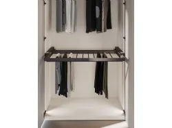 Swinging wardrobe with smooth door, TV visual element with drawers in matte Titanium and Tufo finish.