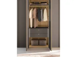 Internal oak hinged wardrobe, doors in matt anthracite lacquer with metal lacquer profile