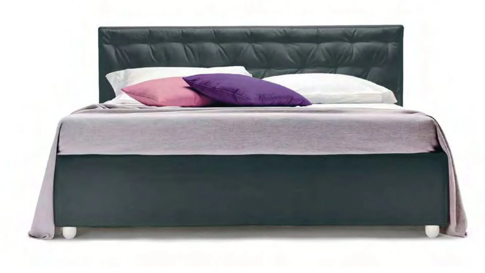 Double bed with padded headboard and quilted Smart pillow with storage box