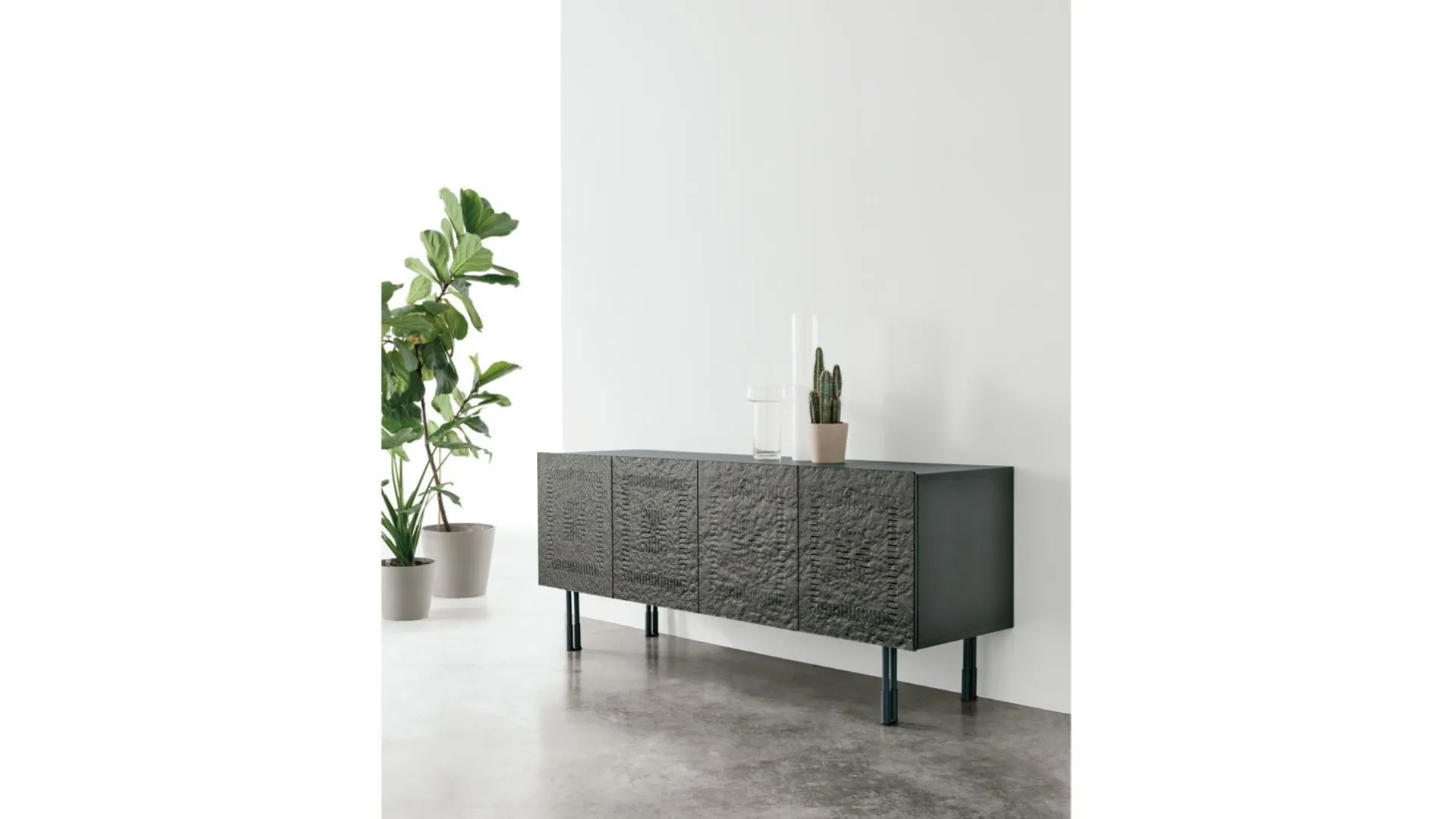 Artemide sideboard with doors in porcelain stoneware or wavy glass.