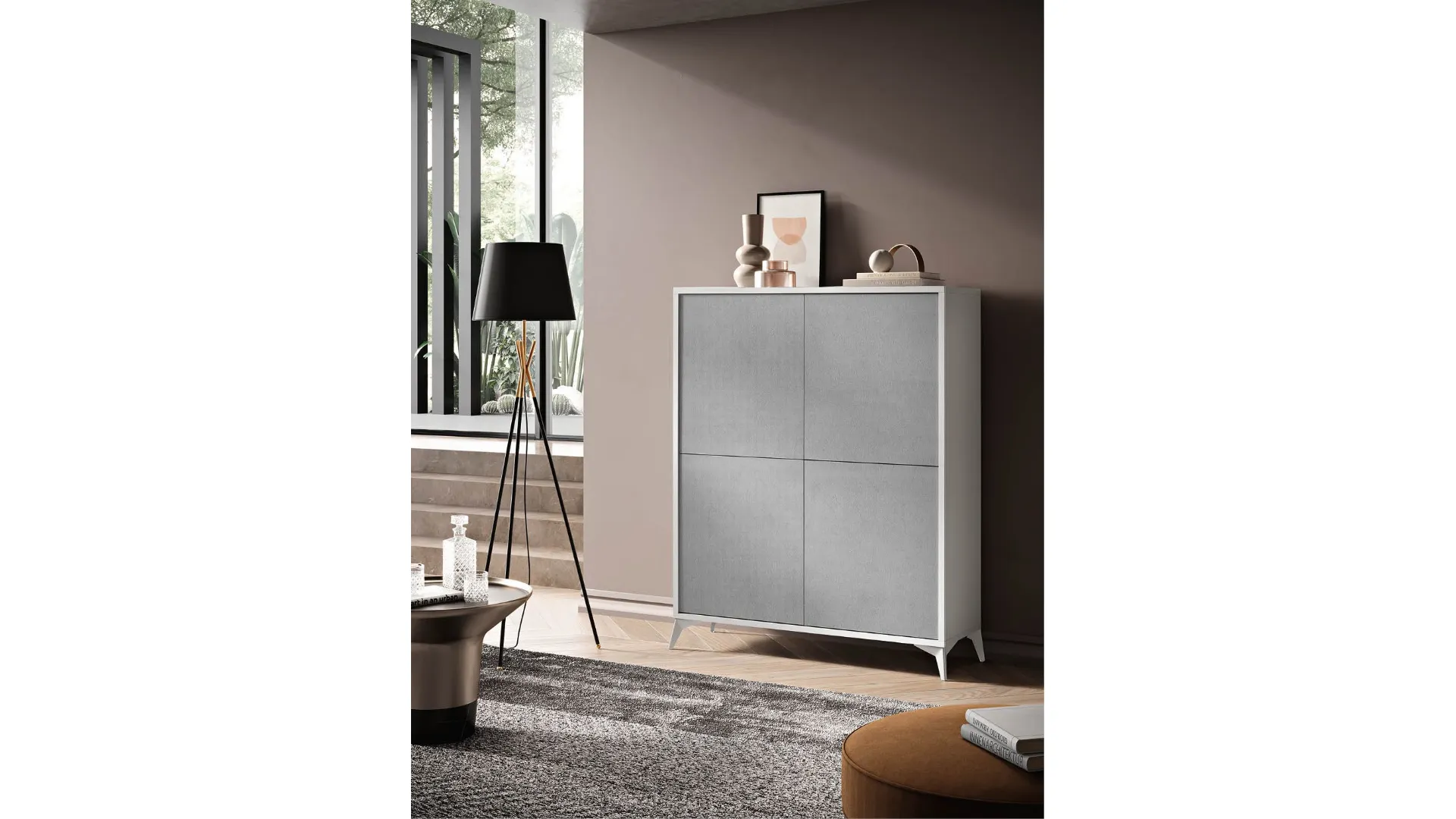 Modern spacious sideboard, with sloping legs and internal shelves 125x160.