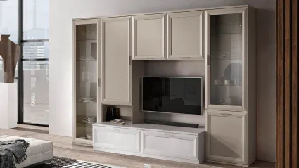 Mobile living with side displays, drawers at the base, central module with TV cabinet space.