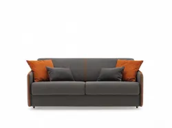 Modern sofa bed with removable and washable covering available in various finishes.