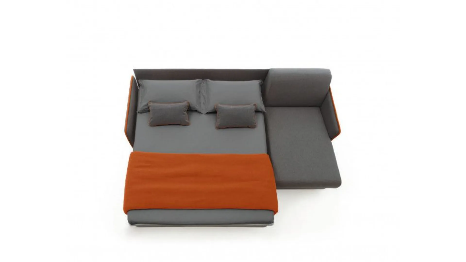 Modern sofa bed with removable and washable upholstery in various finishes.