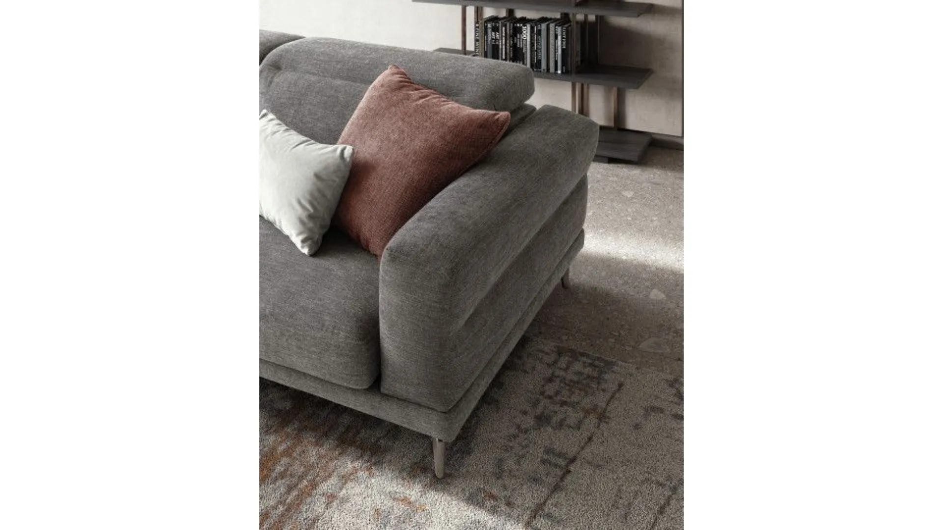 Lambert fabric sofa with removable seat and reclining headrest.