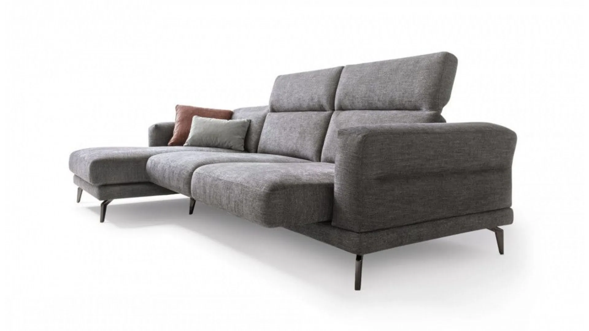 Lambert fabric sofa with pull-out seat and adjustable headrest.