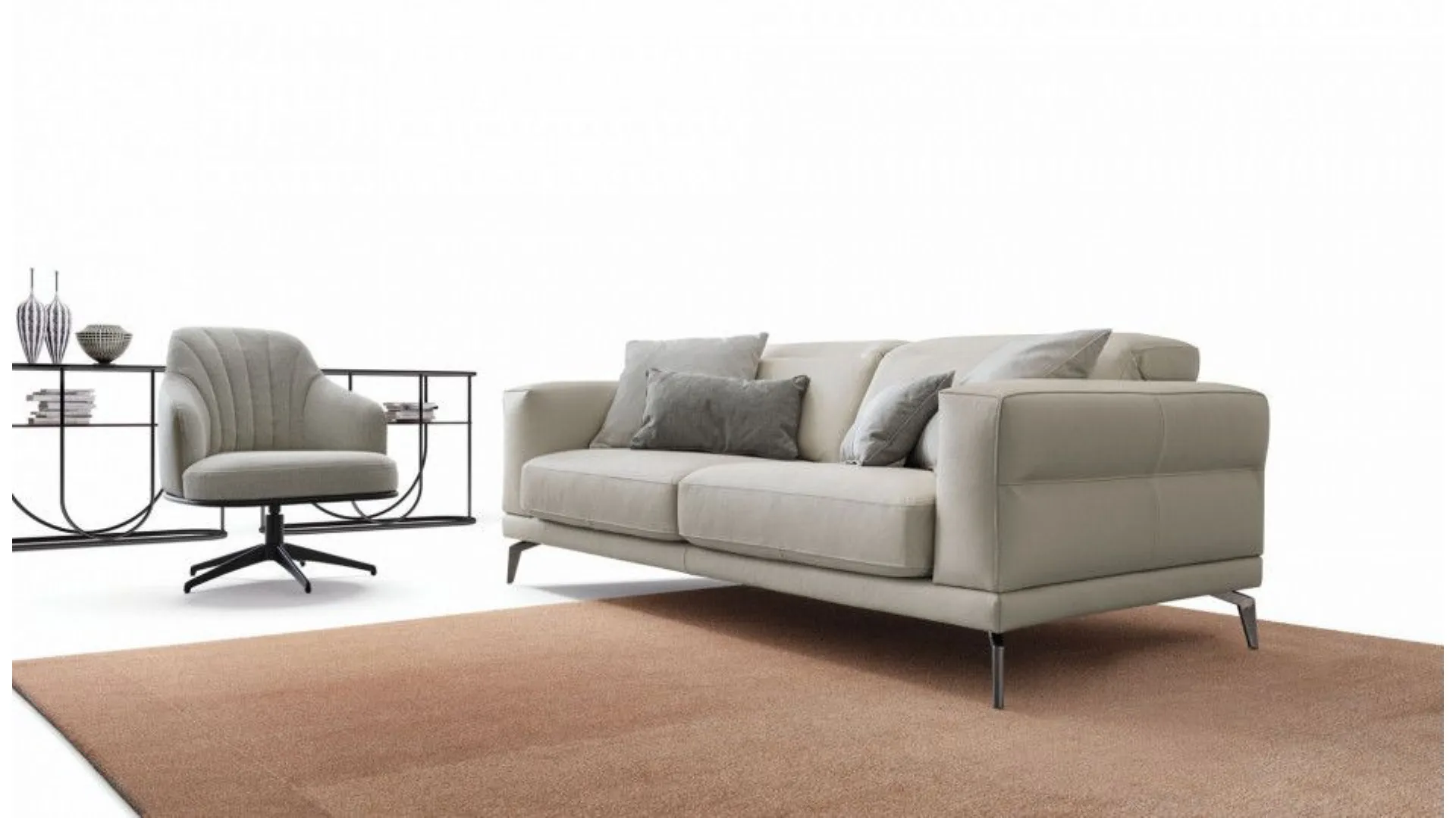 Lambert fabric sofa with pull-out seat and reclining headrest.