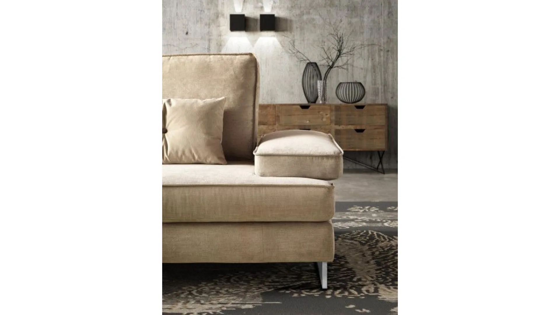 Luis corner sofa in fabric with adjustable cushions.