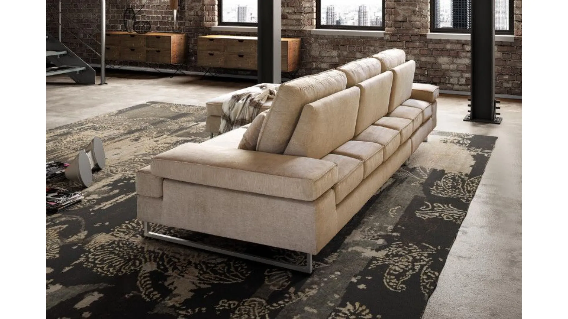 L-shaped fabric Luis corner sofa with adjustable cushions.