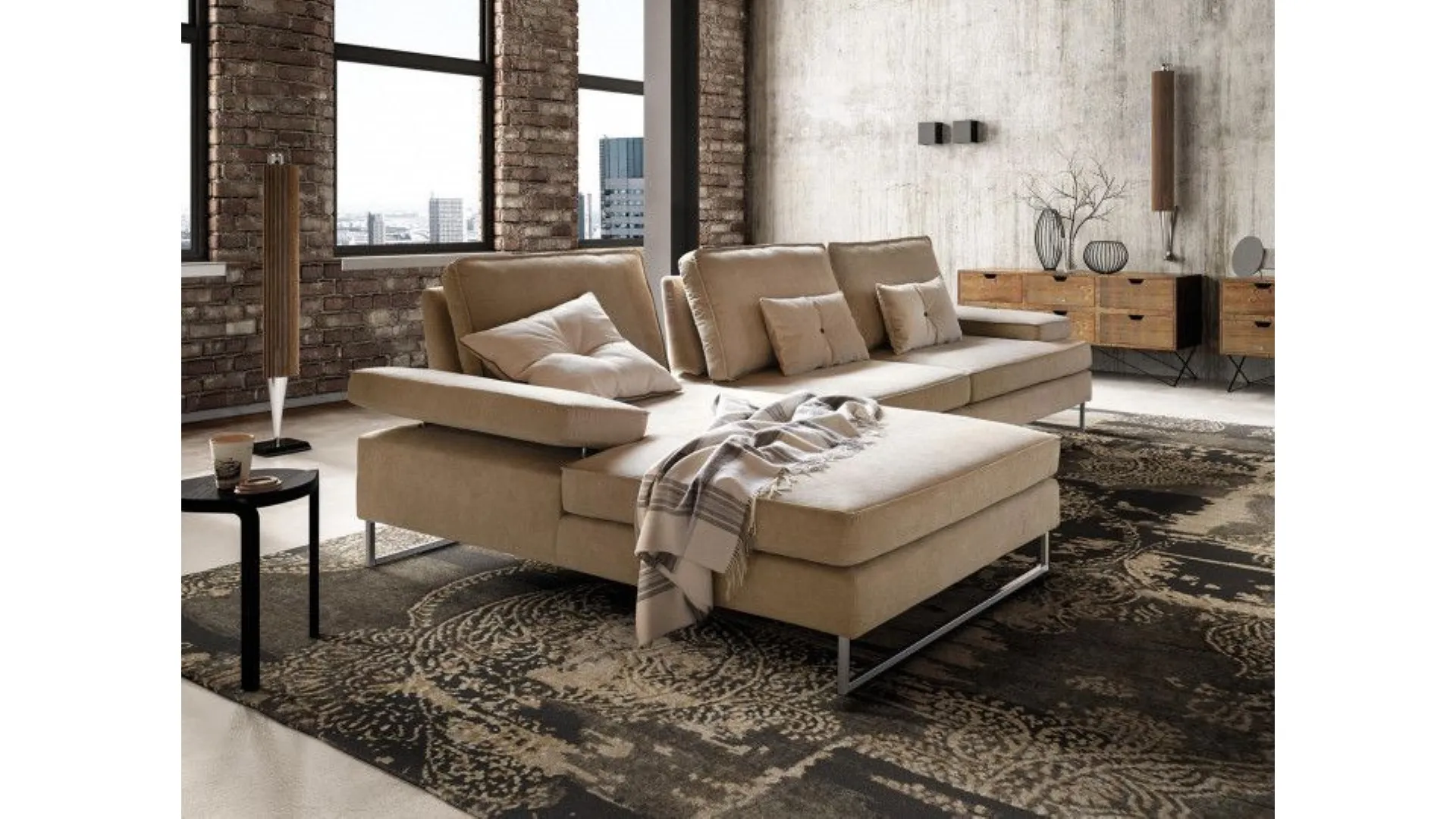 Luis corner sofa in fabric with adjustable cushions