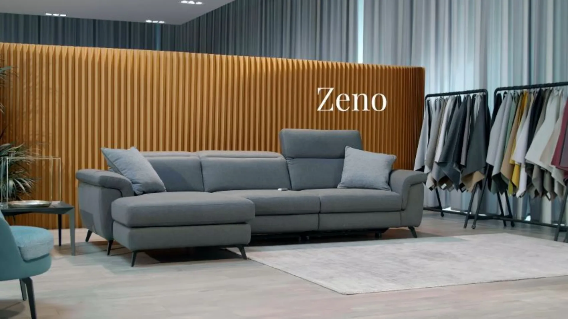 Zeno corner sofa in fabric with relax mechanism.