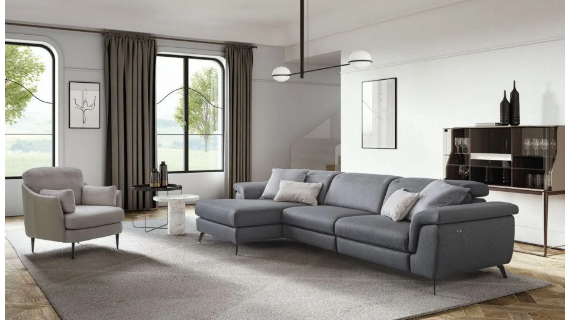 Zeno corner sofa in fabric with relax movement.