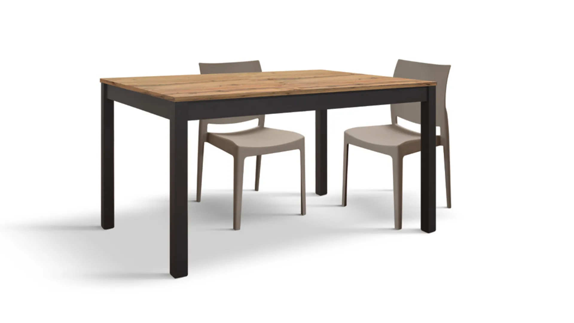 Table with side extension of 60cm, available in different finishes and metal base, quality materials 220x77